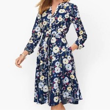 Talbots Falling Blossoms Belted Button Front Cotton Shirt Dress Womens 12 Petite