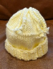 Handcrafted Yellow Tasseled Winter Beanie Hat Rolled Bottom Preemie Newborn