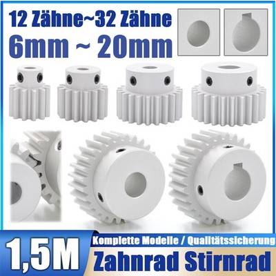 1,5 Modulus Zahnrad Stirnrad mit Nabe, aus Aluminium, 12 - 32 Zähne Motor Ritzel