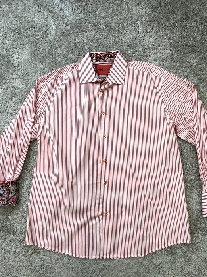 Insomnia by Manzini Shirt Mens Large Red White Striped Paisley Long Sleeve - Image 4 of 4