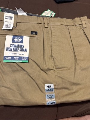 Dockers Iron Free British Khaki Classic Fit Pleated Stain Defender Pants 42x30