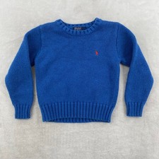 Polo Ralph Lauren Sweater Kids 4 Blue Cotton Knit Crewneck Red Pony Pullover