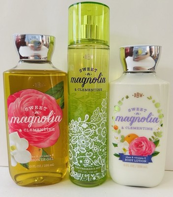New 3-Piece Bath & Body Works SWEET MAGNOLIA & CLEMENTINE Lotion, Mist, Gel Set