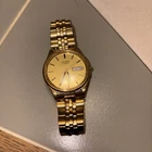 Vintage Seiko 7N43-8A39 Quartz Mens Gold Tone Watch Day Date 1980s New Battery