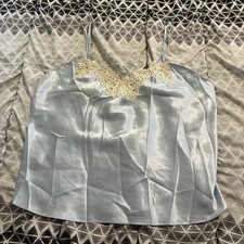 True Vintage 80s 90s Victoria  s Secret Gold Label Silk Tank Top Cami L Baby Blue