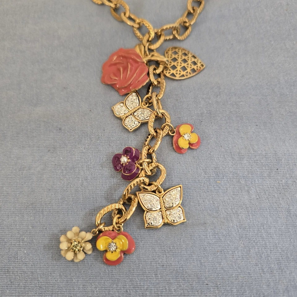 Nuevo Collar Baby Phat Tono Dorado Dije Rosa, Mariposa, Floral, Flores Foto 2 de 4