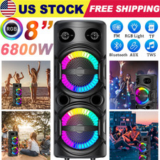 3000W Dual 8" Bluetooth Party Speaker Heavy Bass Karaoke with Mic Rechargeable