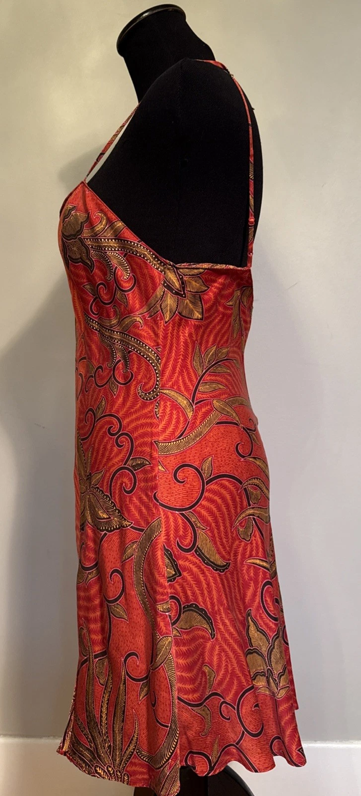 UNDERCOVER Abito slip vintage anni 90 Victoria Secret 100% seta rosso floreale foglia botanica M