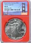 1987(S) Silver Eagle $1 MS 69 NGC  Red Core Bridge Struck San Francisco Mint