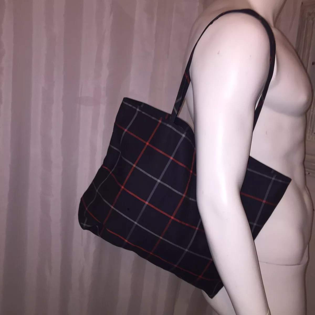 pre-loved authentic BURBERRY navy glen plaid TOTE BAG shopper$995