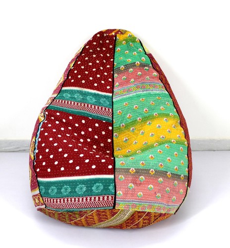 Hecho a mano sentado algodón Kantha bohemio hogar y vida Bean Bag sillas otom... - Imagen 3 de 4
