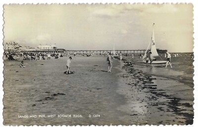West Bognor Regis, England, UK old RPPC Postcard, Beach Sands and Pier