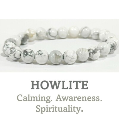 Howlite Perlen Kristall Stein Heilung Armband 8 mm Perlen Chakra weißer Stein