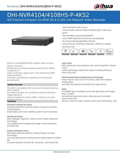 DAHUA 4K NVR uLTRA-HD 8MP IP PoE RECORDER 10TB HDD HDMI VGA ETHERNET H.265+ P2P - Picture 3 of 5