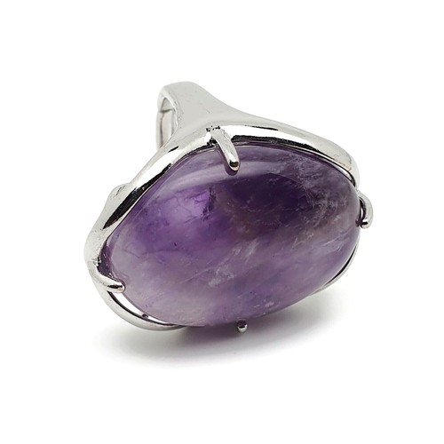 Gemstone Ring Large Natural Oval Crystal Boho Cocktail Adjustable Silver Plated - Picture 212 of 317