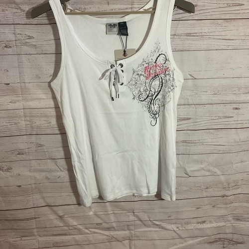 Harley Davidson Embroidered Tank Top Lace Up Front Size XXL Sequin NWT