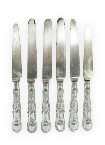 Antique Rare Georgian 1818 Set of 6 Sterling Silver Handled Dinner Knives Entree - Picture 1 of 10