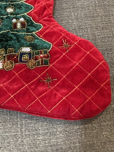 Medias de terciopelo con lentejuelas árbol de Navidad con regalos estrella de cordón dorado con cuentas - Imagen 5 de 8