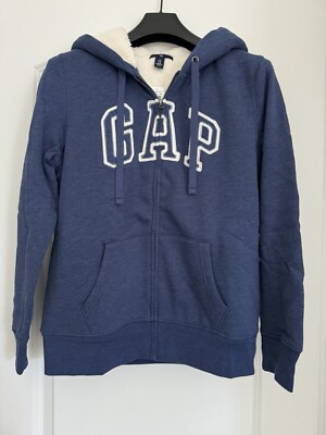 GAP zip hoodie navy × silver GAP Factory Men's Full Zip Fleece Logo Hoodie (Navy Heather
