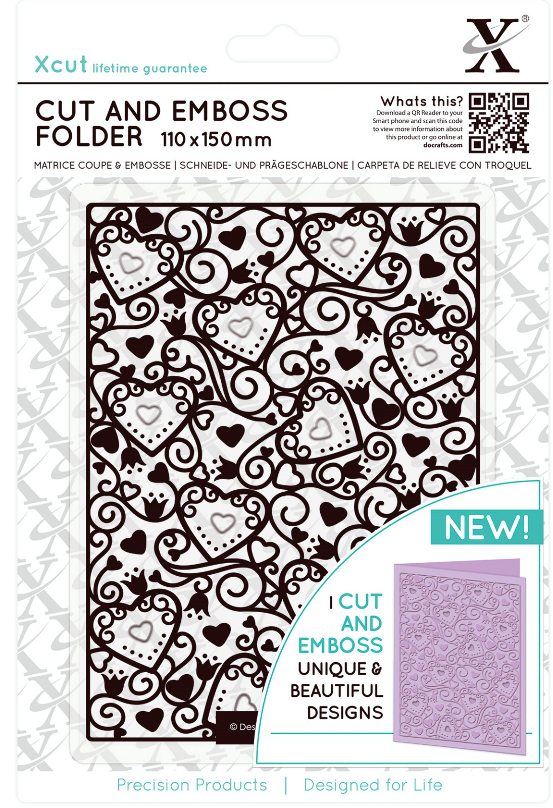 Xcut A6 Cut and Emboss combination die cutting & embossing folder HEART PATTERN