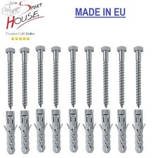 HEXAGONAL HEAD WOOD COACH SCREWS BOLTS ZINC PLATED + NYLON RAWL PLUG ALL LENGTH