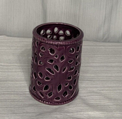 Purple Glazed multipurpose Jar by Three Hands Corp, Cutout Pattern, Pen Holder