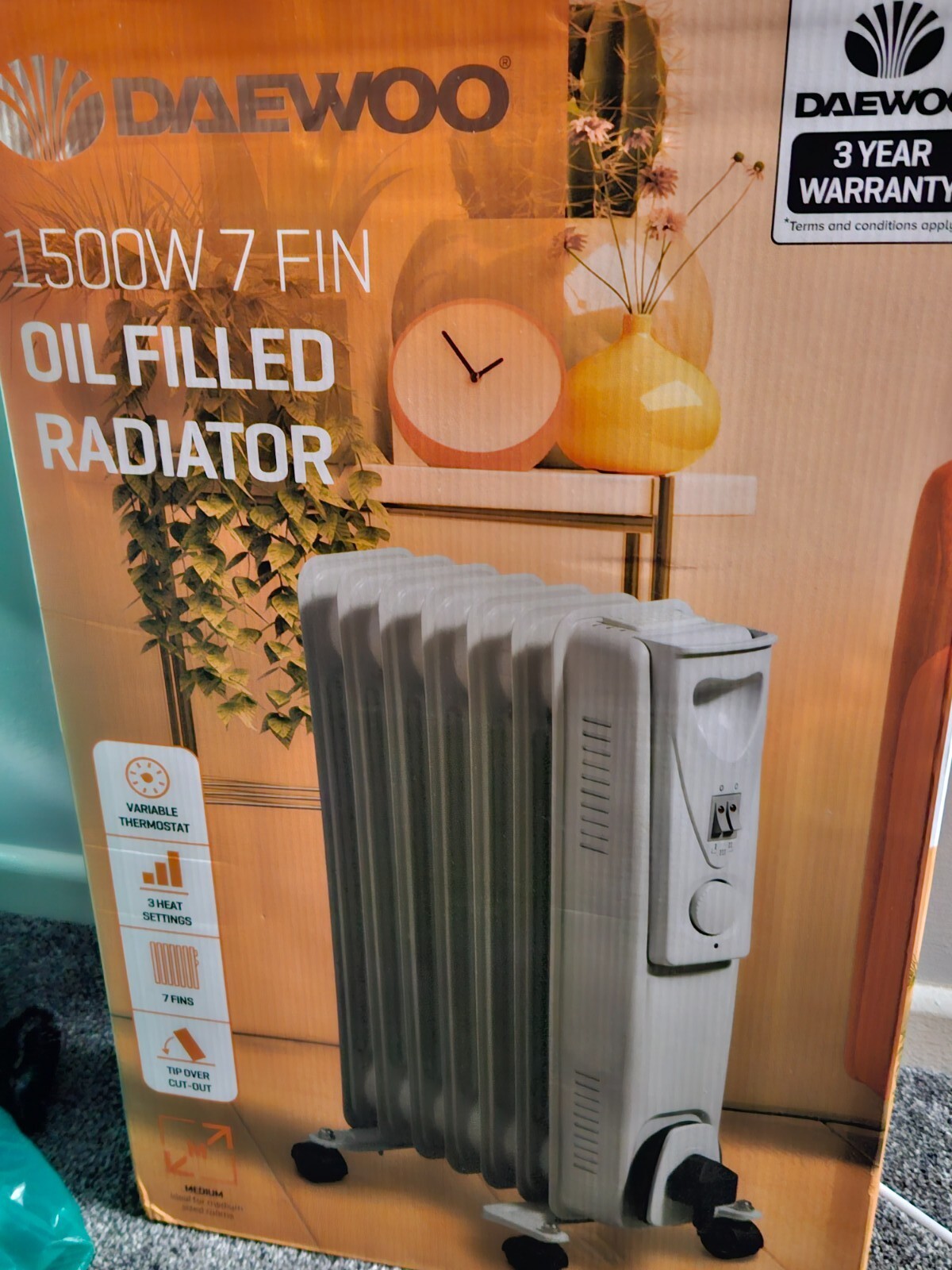 daewoo 1500w 7 fin oil filled heater in white brand new in box | eBay