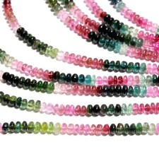 Natural Multi Color Watermelon Tourmaline Smooth Rondelle 3-5MM Gemstone Beads