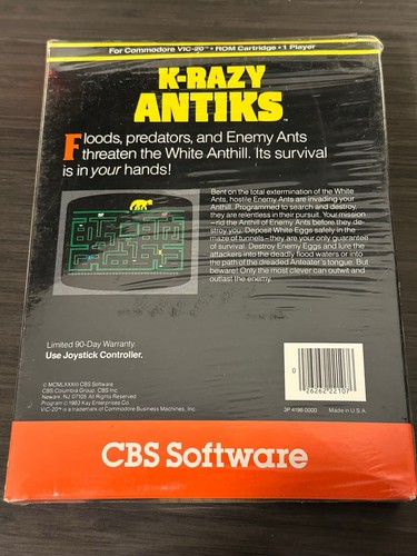 Cartucho sellado envuelto encogido K-razy Antiks Krazy CBS Software Commodore VIC-20 - Imagen 7 de 7