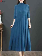 Long Pullovers Half High Collar Solid Color Sweater Elegant Soft Dress Warm