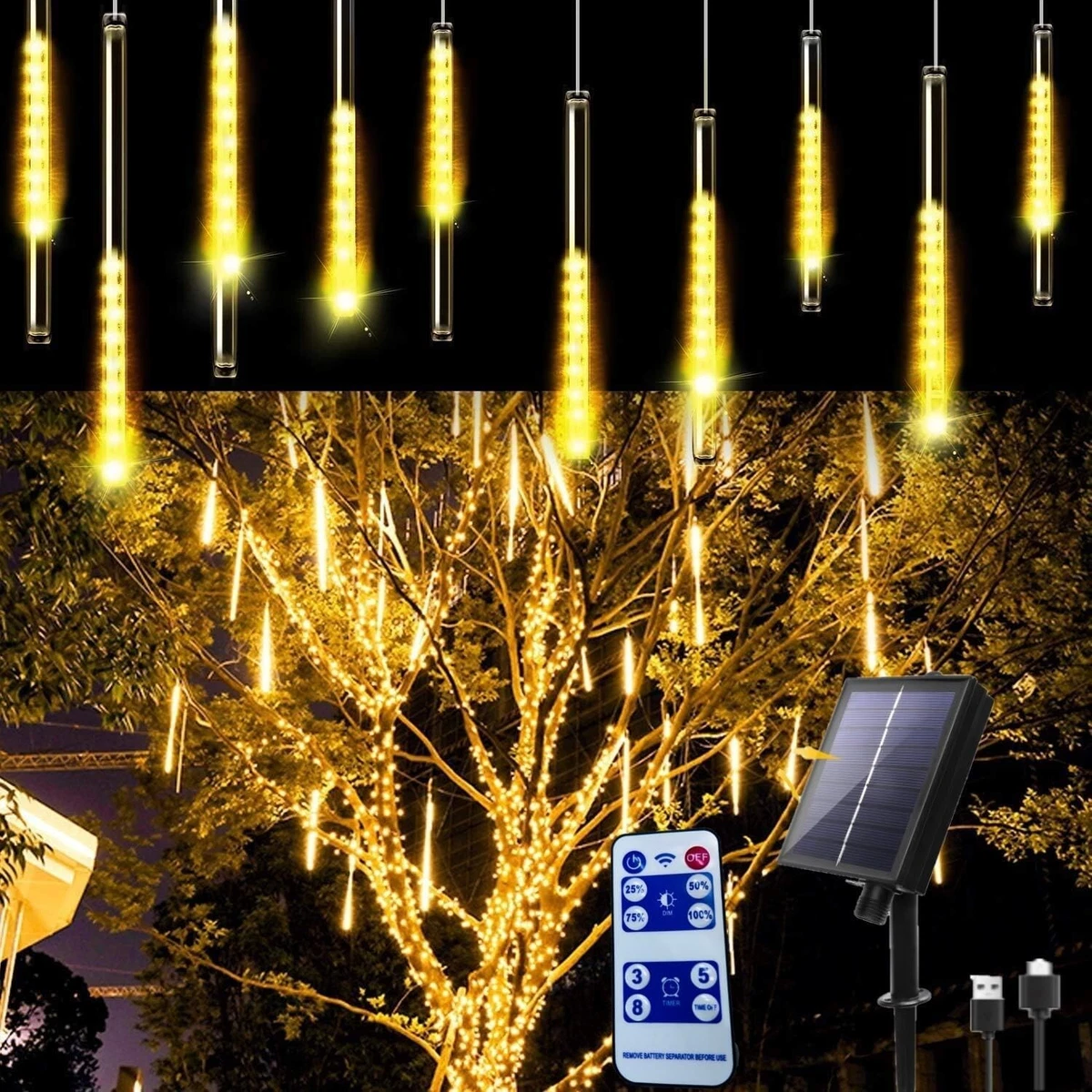 Qoosea Luci Albero di Natale Solare 4-in-1 Esterno, 80 LED 8 Modalità Piantane Solari Giardino Impermeabili Decorazioni Natale per Cortile Viale Patio