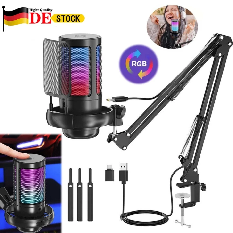 Gaming USB Mikrofon PC RGB Microphone Streaming Podcast Studio Kondensator Mic