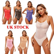 UK Women Sexy One Piece Leotard Thong Monokini Swimsuit Glossy Swimwear Bodysuit