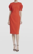 386 Badgley Mischka Women's Red Ruched Short-Sleeve Sheath Dress Size 16