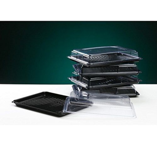 Quality Disposable LARGE Black Sandwich Platter+Lids Food Trays Parties Buffet - Picture 2 of 3