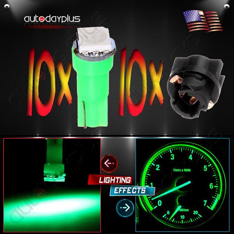10x T5 Twist Socket 1SMD Green Instrument Panel Cluster Led Light Bulb For Honda