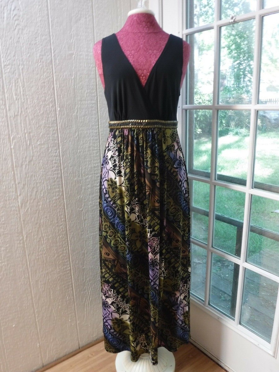 Dressbarn Black Crossover Top Floral on Bottom Sleeveless Dress Women 12~Great~ Dressbarn Black Crossover Top Floral on Bottom Sleeveless Dress Women 12~Great~