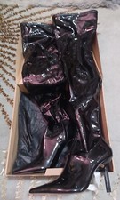 Zara Black Stretch Patent Leather Over The Knee Stiletto Kitten Heel Boots 40/9