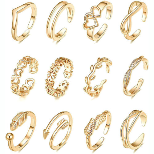 Ladies 12Pcs Toe Ring Knuckle Rings Set Retro Boho Foot Ring Women Set Jewelry - Picture 10 of 13