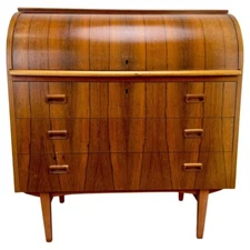 Bernhardt Pedersen Danish Mid Century Modern Rosewood Roll Top Desk