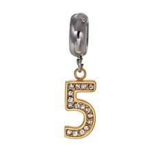 Sexy Sparkles Stainless Steel Letter Charms Number 5 Dangling European Compatibl