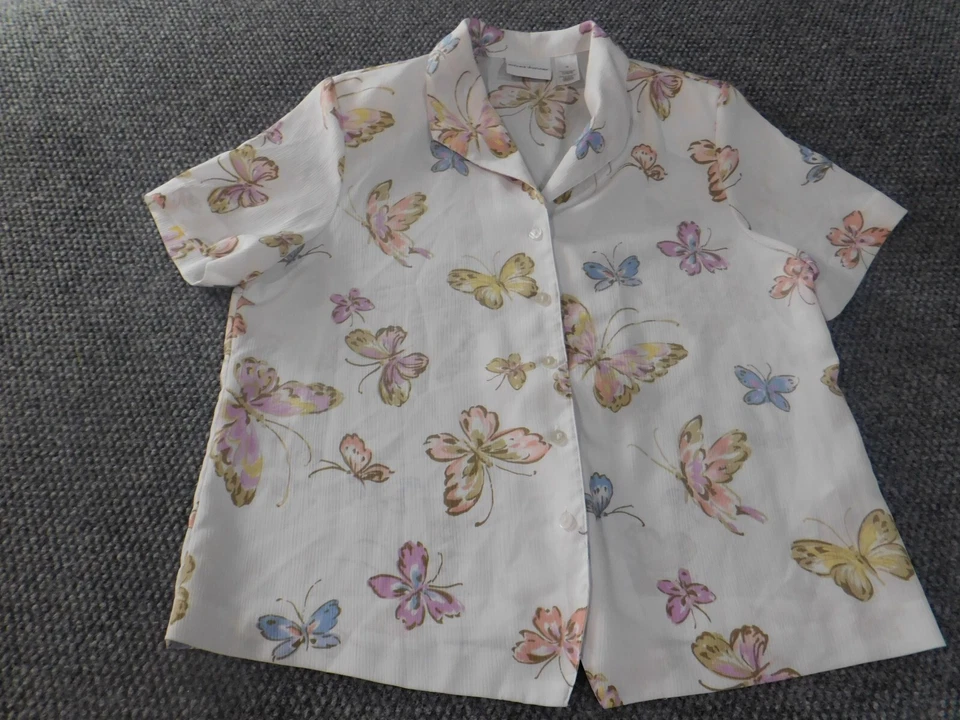 Alfred Dunner Top Talla 12 Blanco Mariposa Mujer Poliéster Transparente Hombrera Foto 2 de 4