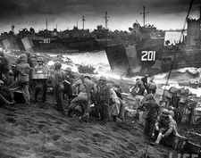 WWII Photo US Marines Iwo Jima Beach Supplies  WW2 B&W World War Two USMC / 1204
