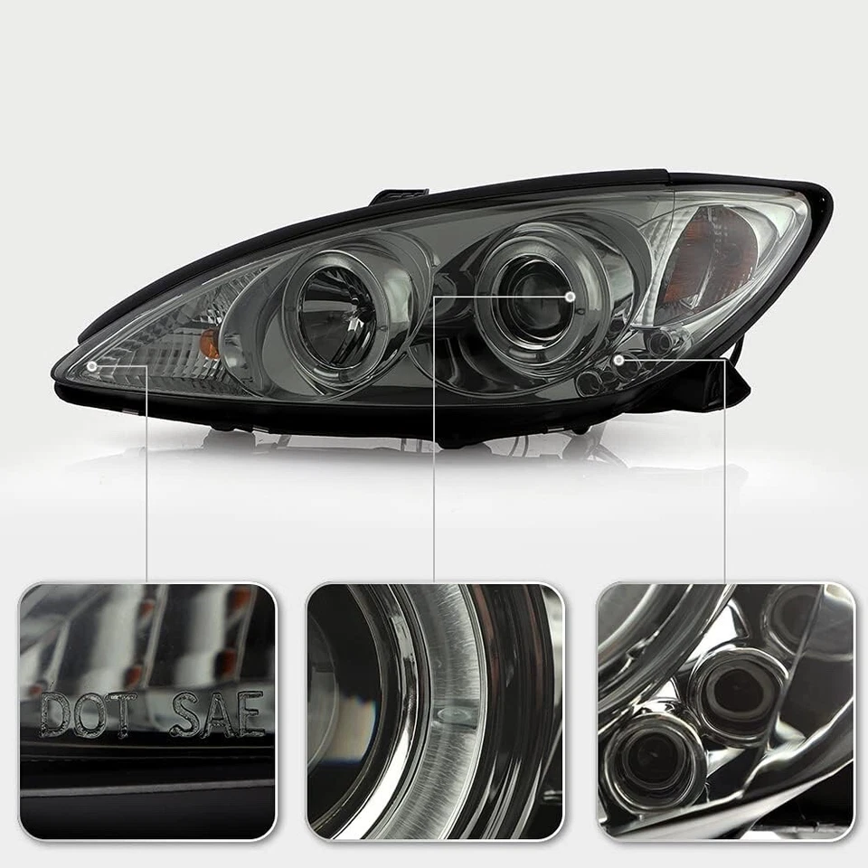 Faros proyectores de humo LED de doble halo Gunmetal para Toyota Camry 2002-2006 Foto 3 de 4