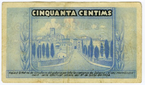 ☆ SPAIN CIVIL WAR 1937 • SOLSONA 50 CTS MUNICIPAL ☆ GUERRA CIVIL ESPAÑOLA ☆D1150 - Picture 2 of 2