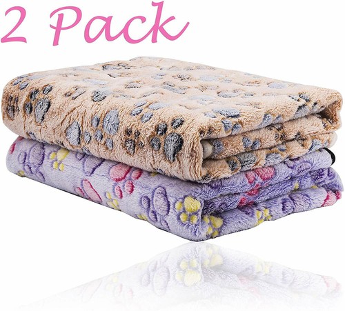 2 Pack Pet Blanket Paw Print Cushion Kennel Small Dog Cat Bed Soft Warm Mat - Picture 13 of 30