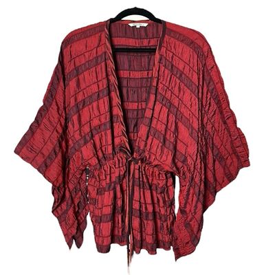 REDWOOD COURT Silk Blend Burgundy Red Kimono Style Topper Jacket  Whimsy Large