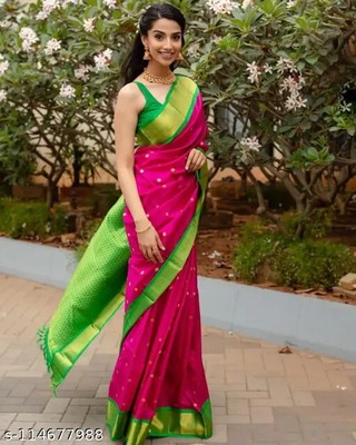 Indian Saree With Blouse Green & Pink Combination Sari Women Festive Wear Saree