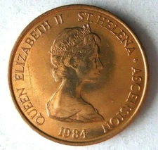 1984 ST. HELENA & ASCENSION PENNY - AU/UNC - RARE COIN - Free Ship - Bin #LC 25