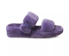 UGG Fuzz Yeah Slide Fur Sheepskin Metal Buckle Violet Bloom Slipper Size 7 US